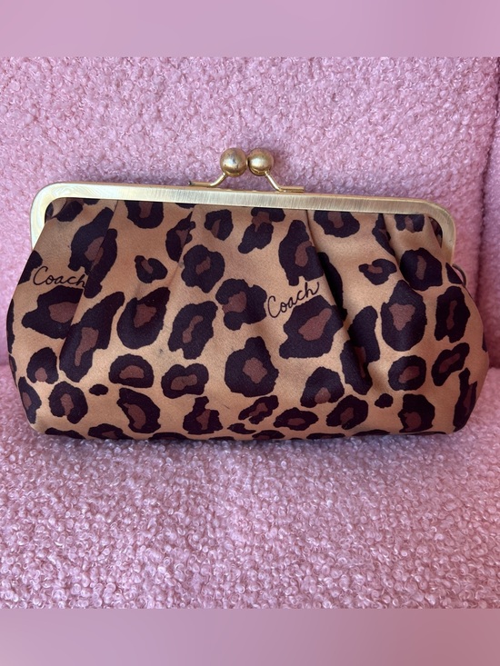 Handbags - Coach Leopard Print Satin Framed Kisslock Wristlet Clutch